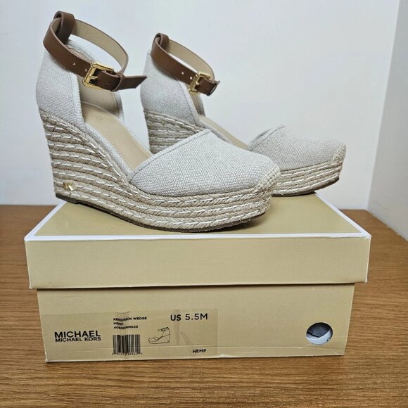 Michael Kors Kendrick Wedge Hemp Espadrille Sandals Women's Sz 5.5M Ankle Strap - Picture 1 of 7